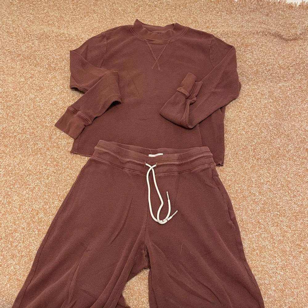 MATE the Label Organic Wide Leg Pant and Boxy Crop in Plym (XS top, S bottoms)
